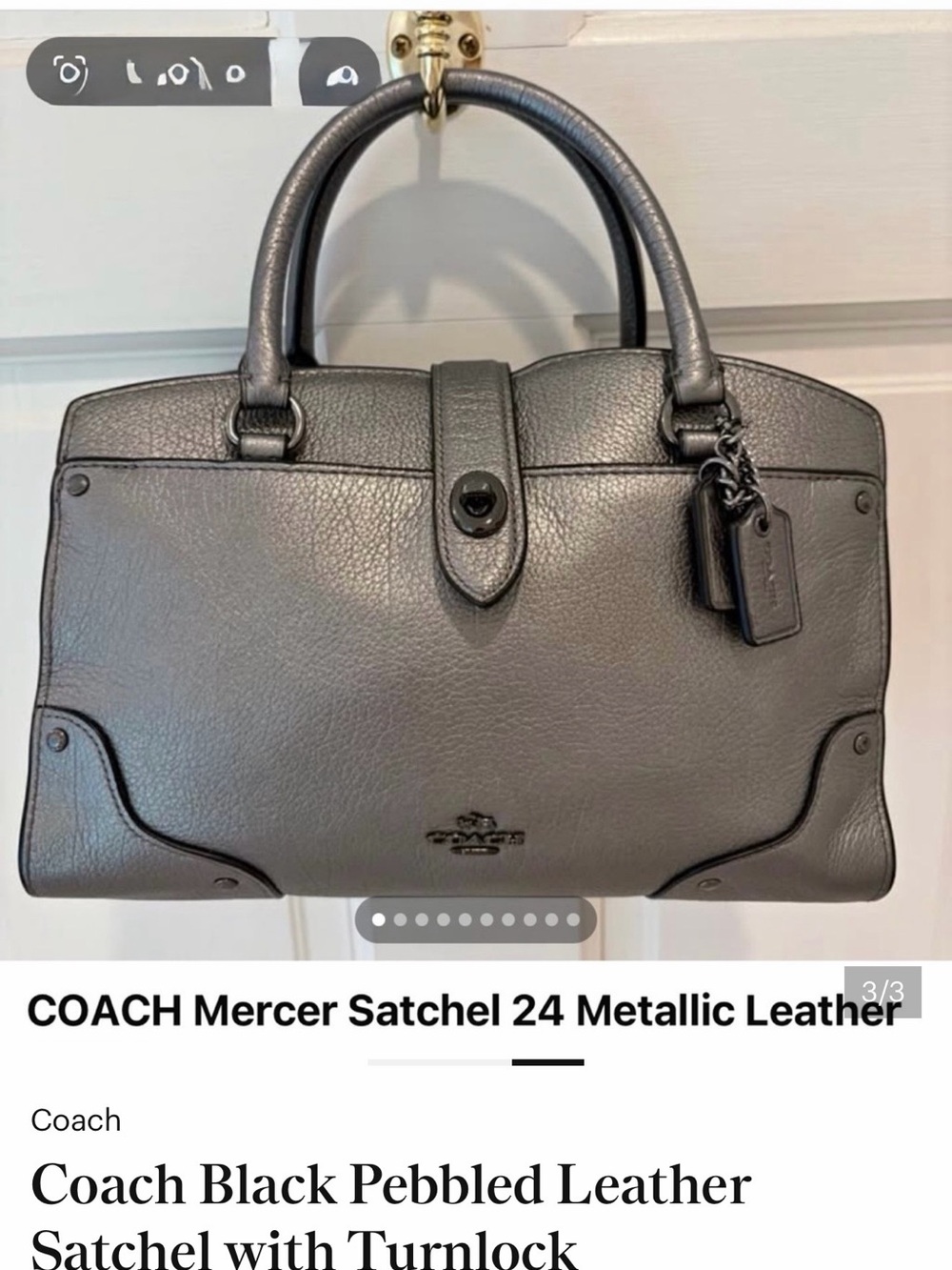 Coach Metallic Black Pebbled Leather Satchel